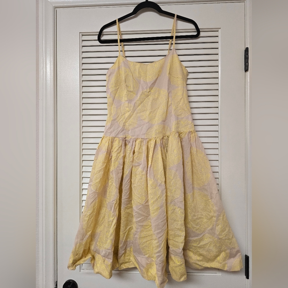 Fossil - Yellow & Tan 100% Cotton Bohemian Flowly Flare Dress With Lining